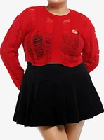 Social Collision Red Distressed Bolero Girls Crop Shrug Plus