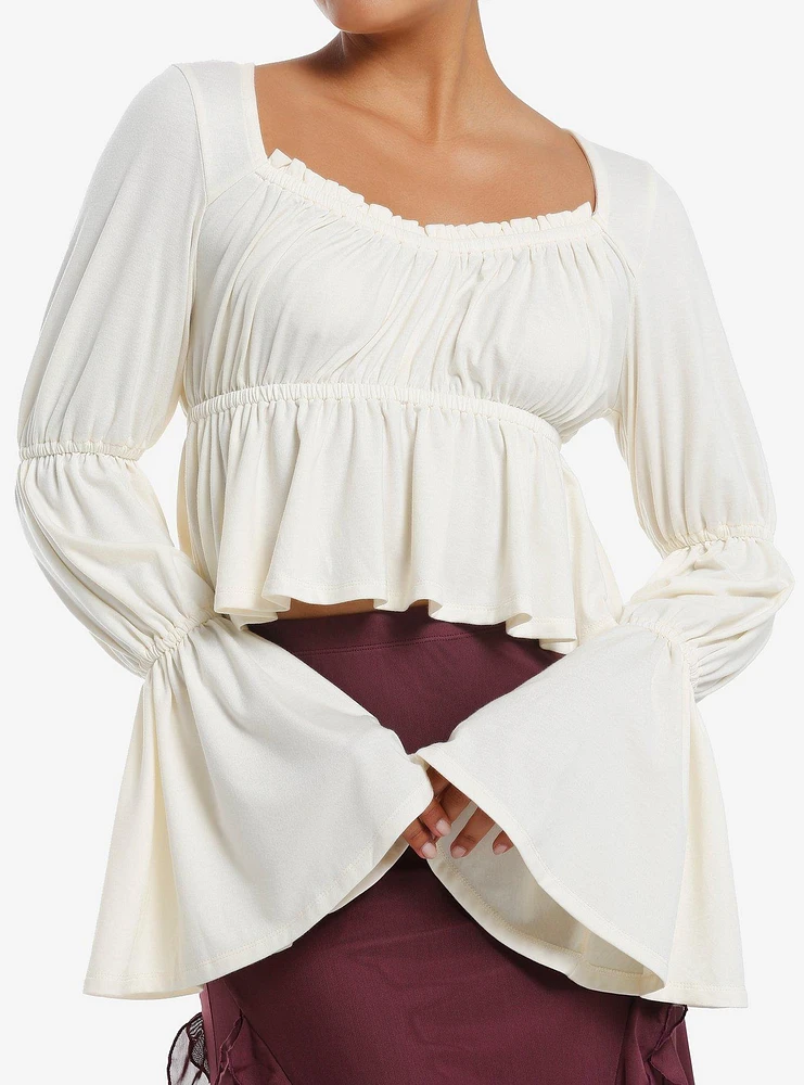 Thorn & Fable Cream Ruched Peasant Top