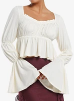 Thorn & Fable Cream Ruched Peasant Top