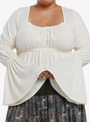 Thorn & Fable Cream Ruched Peasant Top Plus