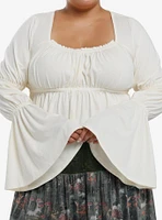 Thorn & Fable Cream Ruched Peasant Top Plus