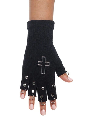 Hardware Cross Fingerless Gloves