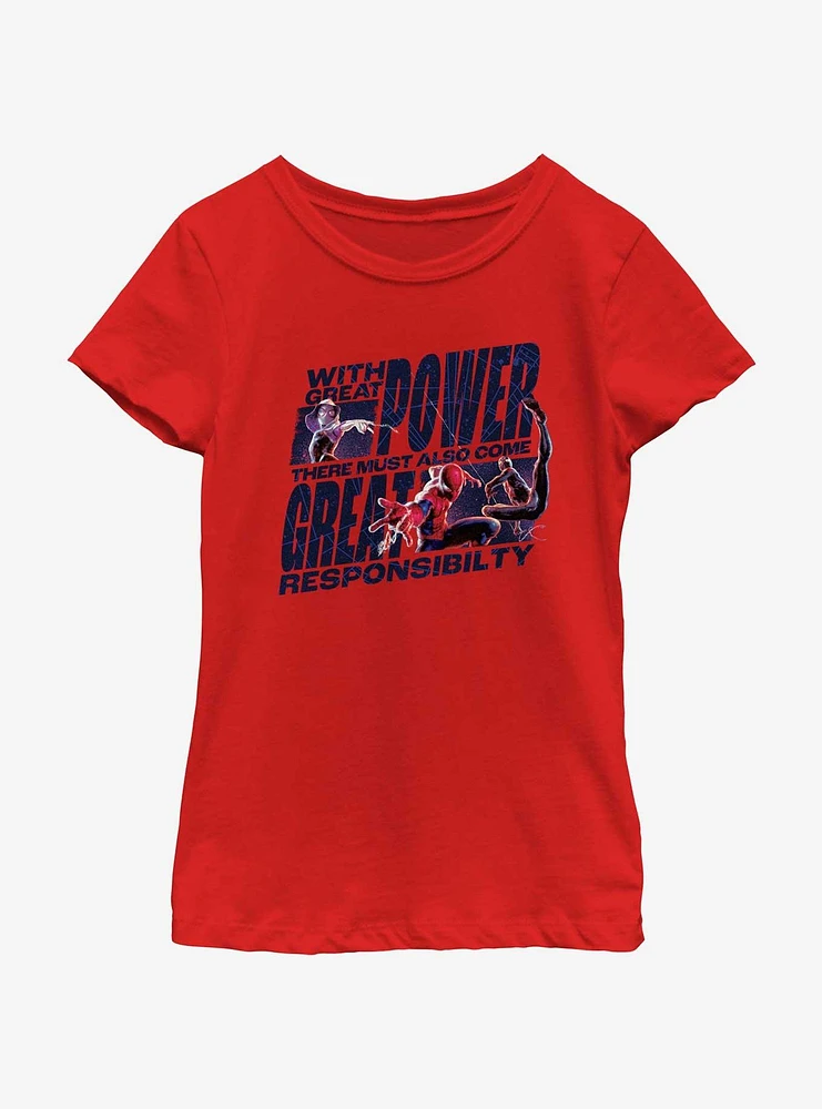 Marvel Spider-Man Great Power Comes ResponsibilityGirls Youth T-Shirt