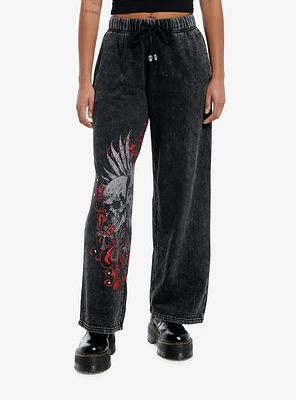 Skull Faded Dark Wash Lounge Pants