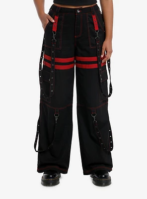 Black & Red Grommet Suspender Wide Leg Pants