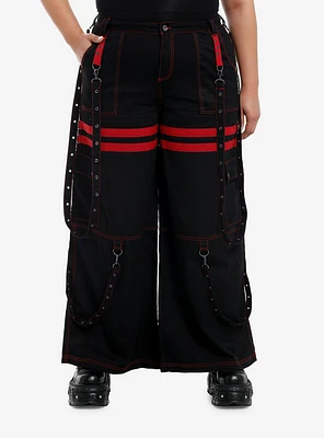 Black & Red Grommet Suspender Girls Wide Leg Pants Plus