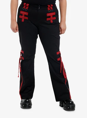 Black & Red Grommet Tape Zipper Pants Plus