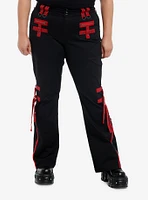 Black & Red Grommet Tape Zipper Pants Plus