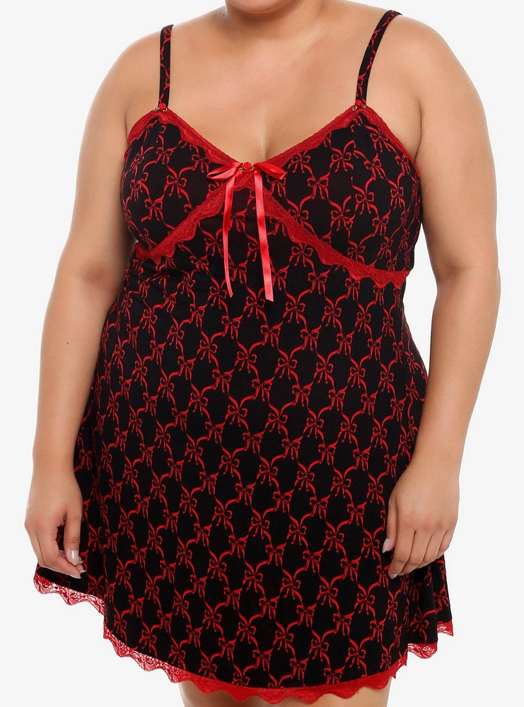 Social Collision Red Bow & Lace Black Cami Dress Plus