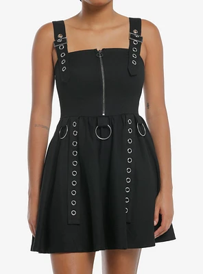 Social Collision Black Grommet Buckle Dress