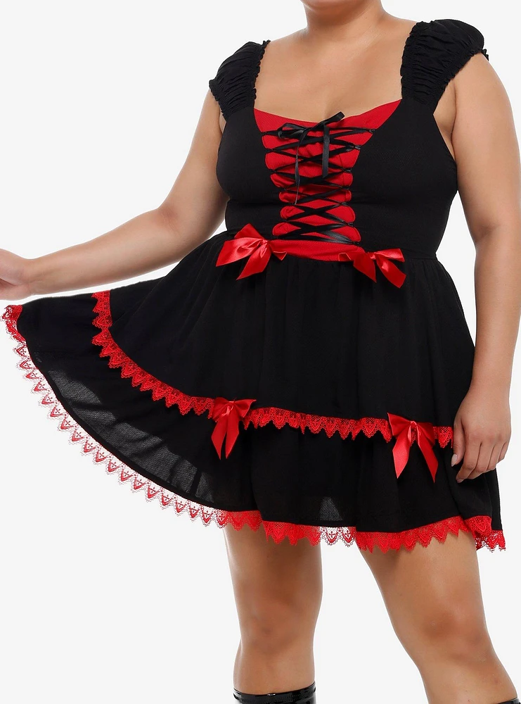 Social Collision Black & Red Bow Lace-Up Dress Plus