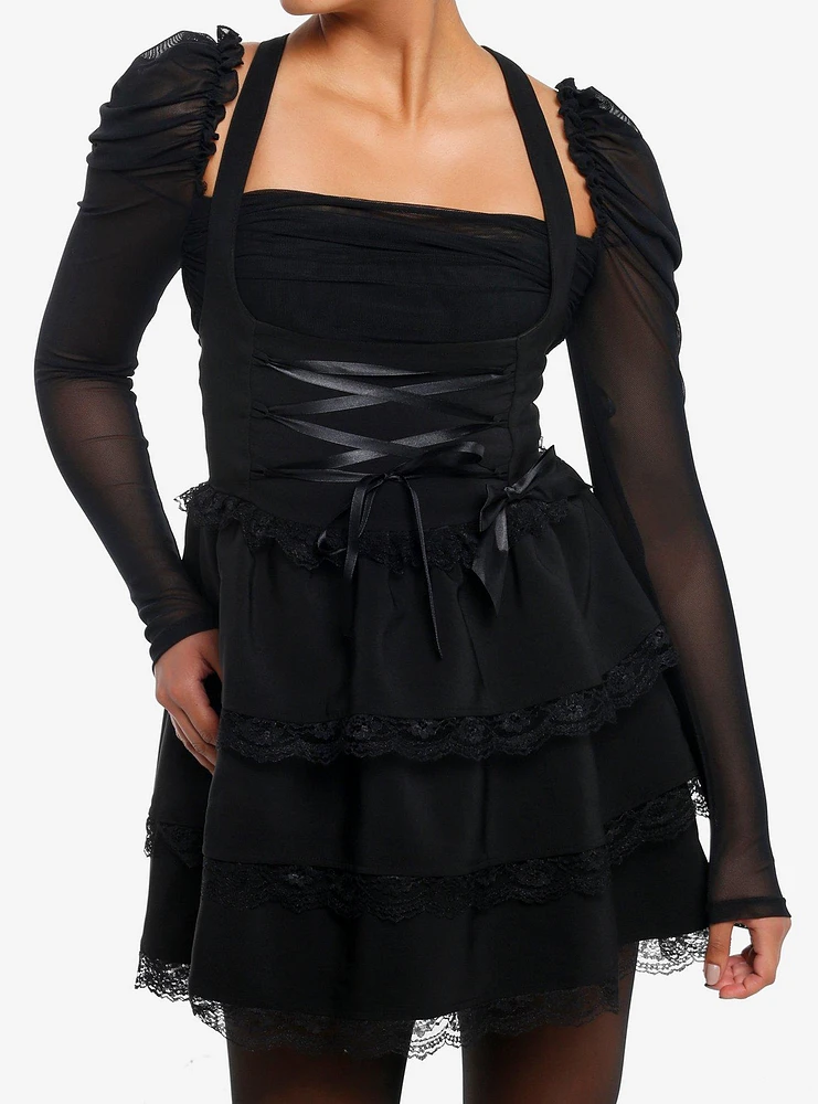 Social Collision Black Tiered Lace Underbust Skirtall