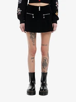 Social Collision Black Corduroy Skull Zipper Pleated Mini Skirt