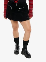 Social Collision Black Corduroy Skull Zipper Pleated Mini Skirt Plus