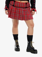 Social Collision Red Plaid Velvet Bow Pleated Mini Skirt Plus