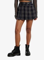 Social Collision Black & Beige Plaid Pleated Mini Skirt