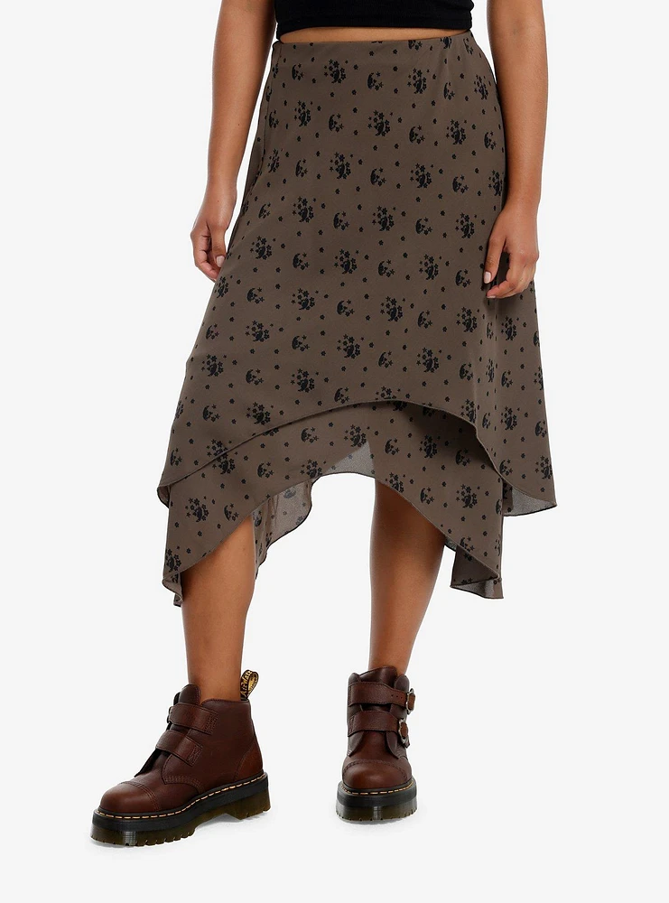 Social Collision Brown & Black Daisies Shark Bite Skirt