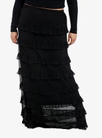 Social Collision Black Mesh Tiered Maxi Skirt Plus