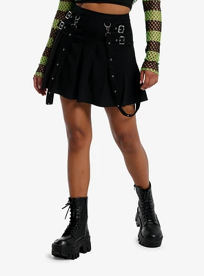 Social Collision Black Buckle Grommet Suspender Skirt