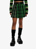 Social Collision Green Plaid Side Chain Skirt With Belt