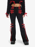 Black & Red Grommet Tape Zipper Pants