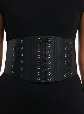 Black Lace-Up Corset Belt