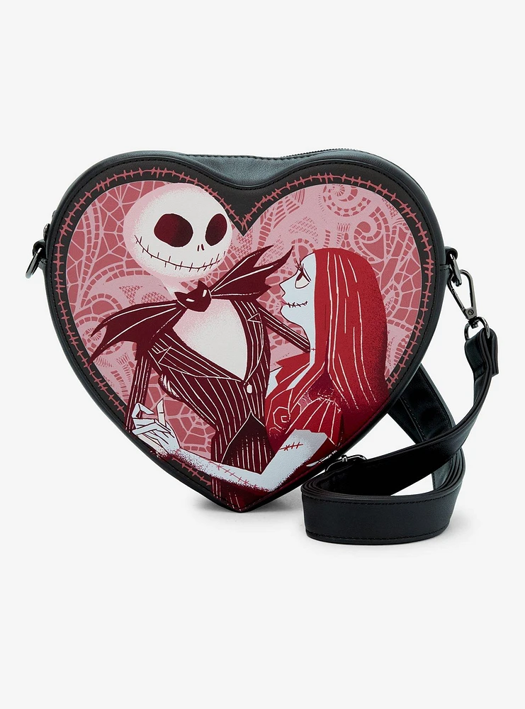 Loungefly The Nightmare Before Christmas Jack & Sally Heart Figural Crossbody Bag