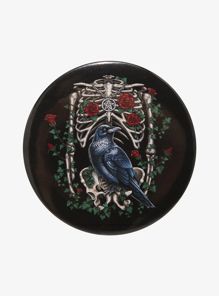 Skeleton Crow 3 Inch Button