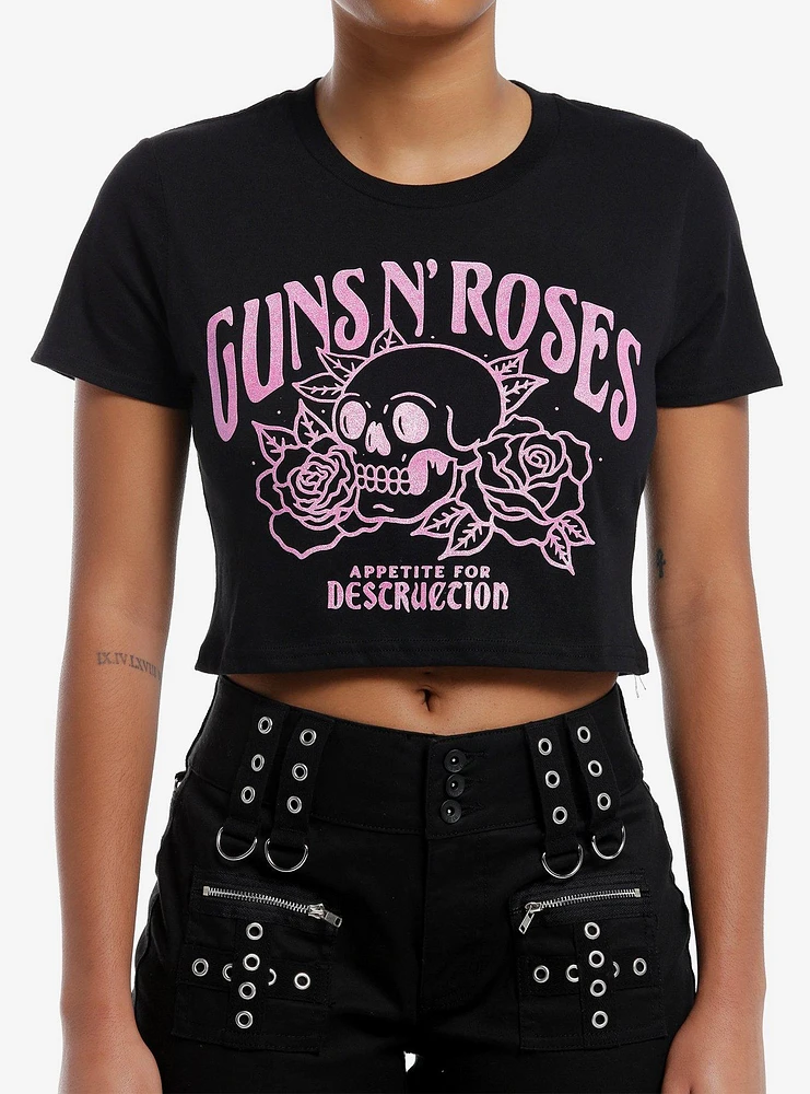 Guns N' Roses Pink Glitter Skull Girls Baby T-Shirt