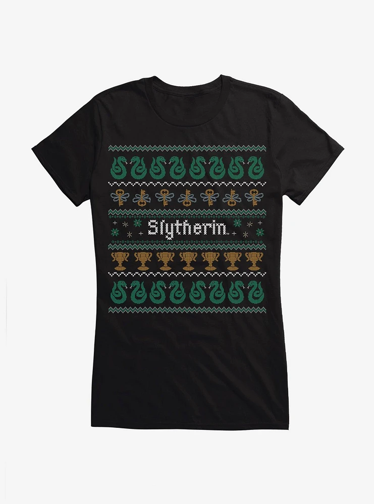 Harry Potter Slytherin Ugly Christmas Pattern Girls T-Shirt