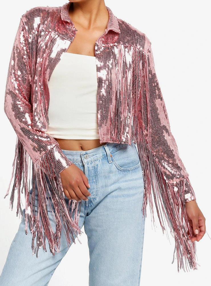 Pink Sequin Fringe Girls Jacket