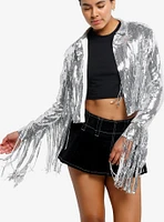 Silver Sequin Fringe Girls Jacket