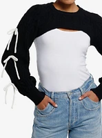 Sweet Society Black Cable Knit White Bow Bolero Girls Crop Shrug