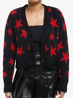 Social Collision Black & Red Star Fuzzy Girls Cardigan