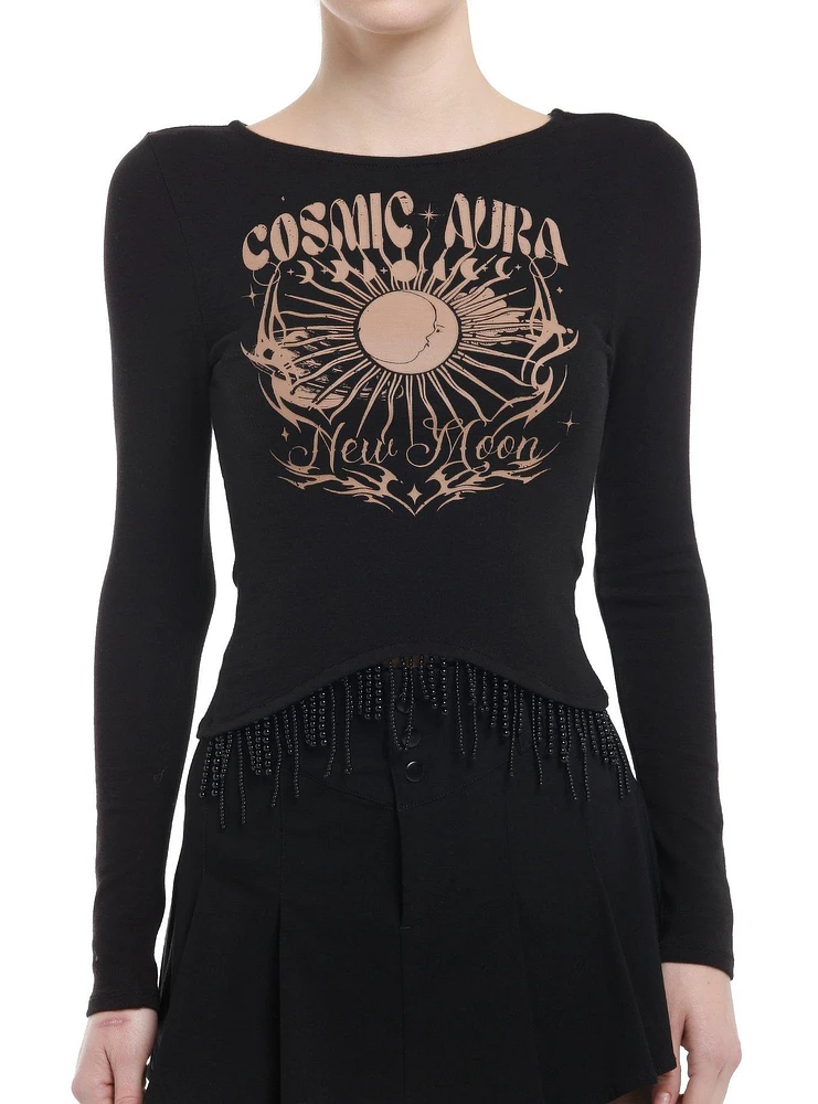 Cosmic Aura New Moon Beaded Girls Long-Sleeve Top