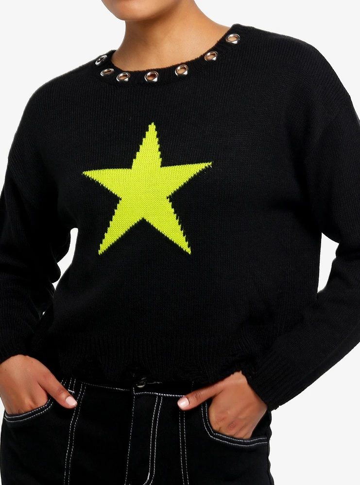 Black & Lime Green Star Grommet Girls Sweater