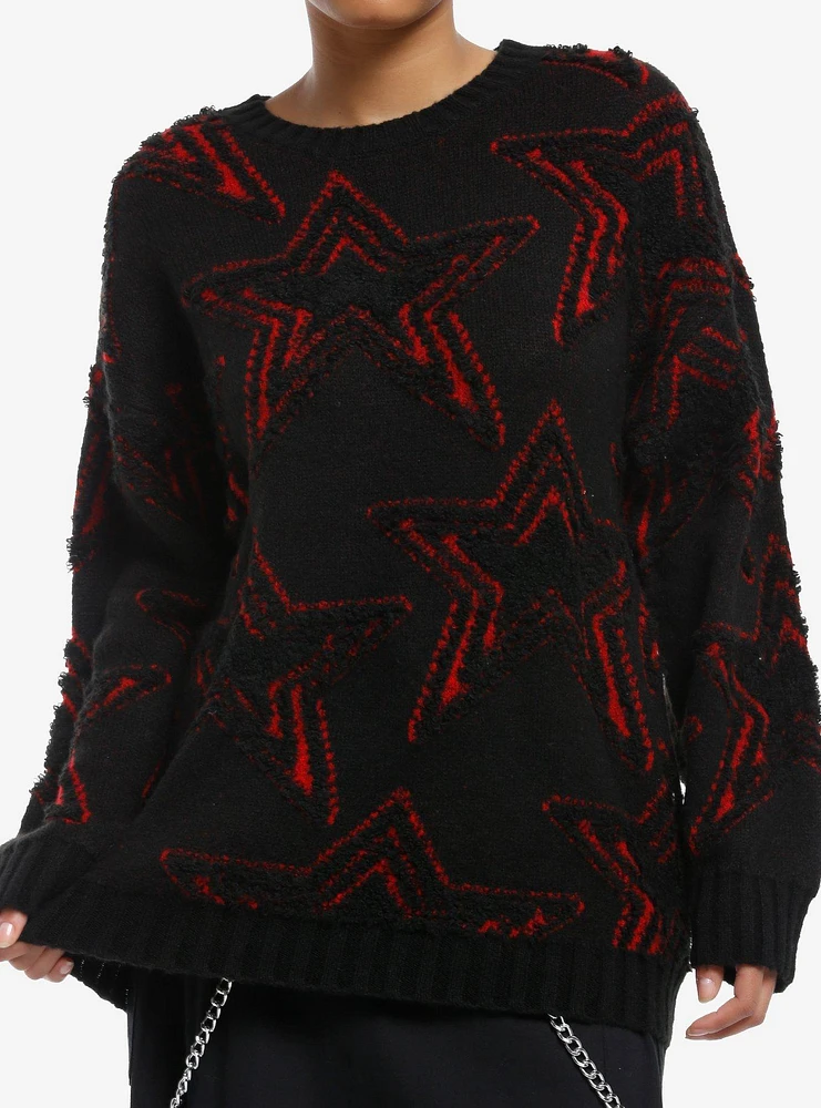 Social Collision Black & Red Star Knit Girls Sweater