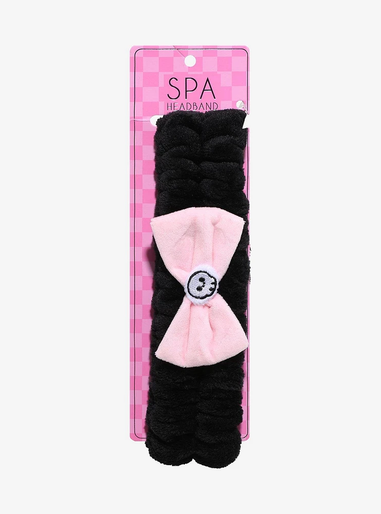 Black & Pink Skull Bow Spa Headband