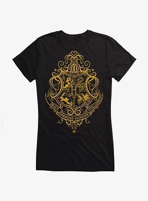 Harry Potter Hogwarts Shield Yellow Outline Girls T-Shirt