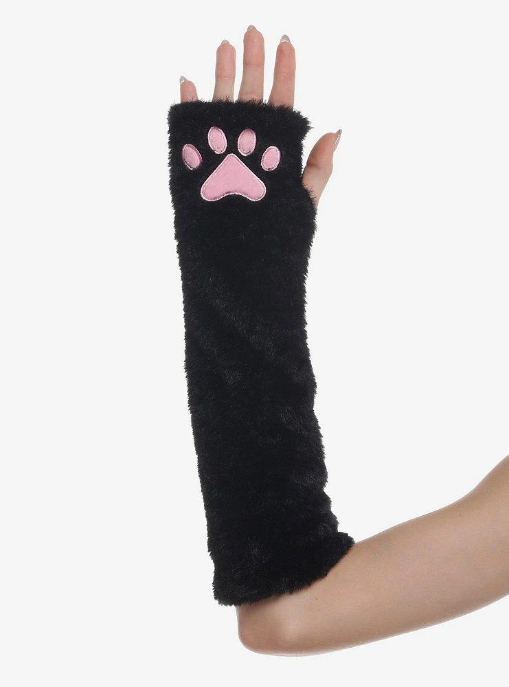 Black Cat Paw Fuzzy Arm Warmers