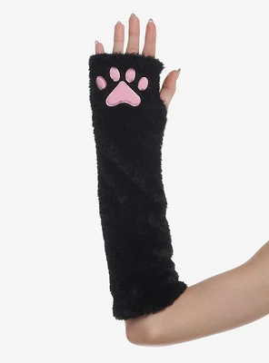 Black Cat Paw Fuzzy Arm Warmers