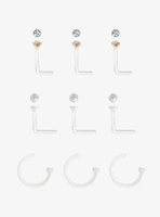 Plastic Bling Retainer Nose Stud & Hoop 9 Pack