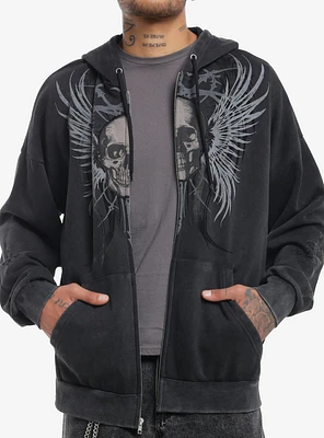 Social Collision Wing & Skull Appliqué Hoodie