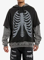 Rib Cage Grey Wash Oversized Twofer Hoodie