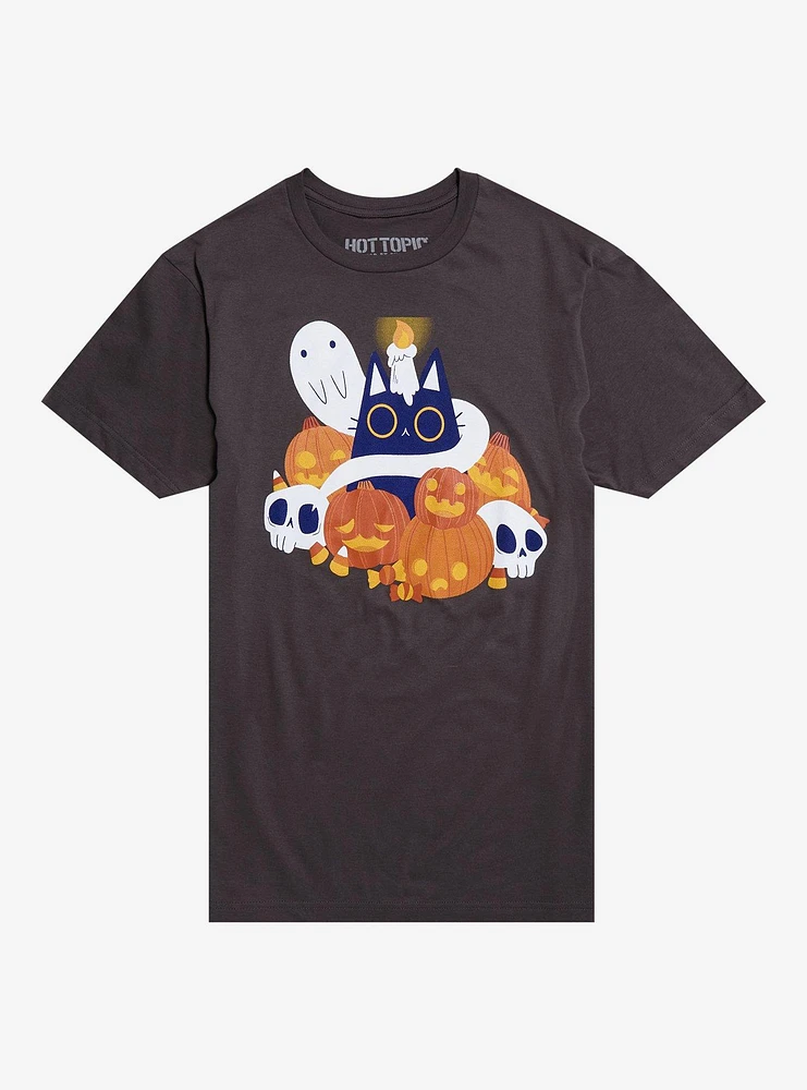 Cat Pumpkin Candle T-Shirt By Taylor Ross1