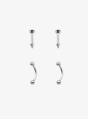 16G Steel Labret Stud & Curve Barbell 4 Pack