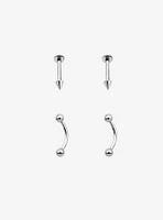 16G Steel Labret Stud & Curve Barbell 4 Pack