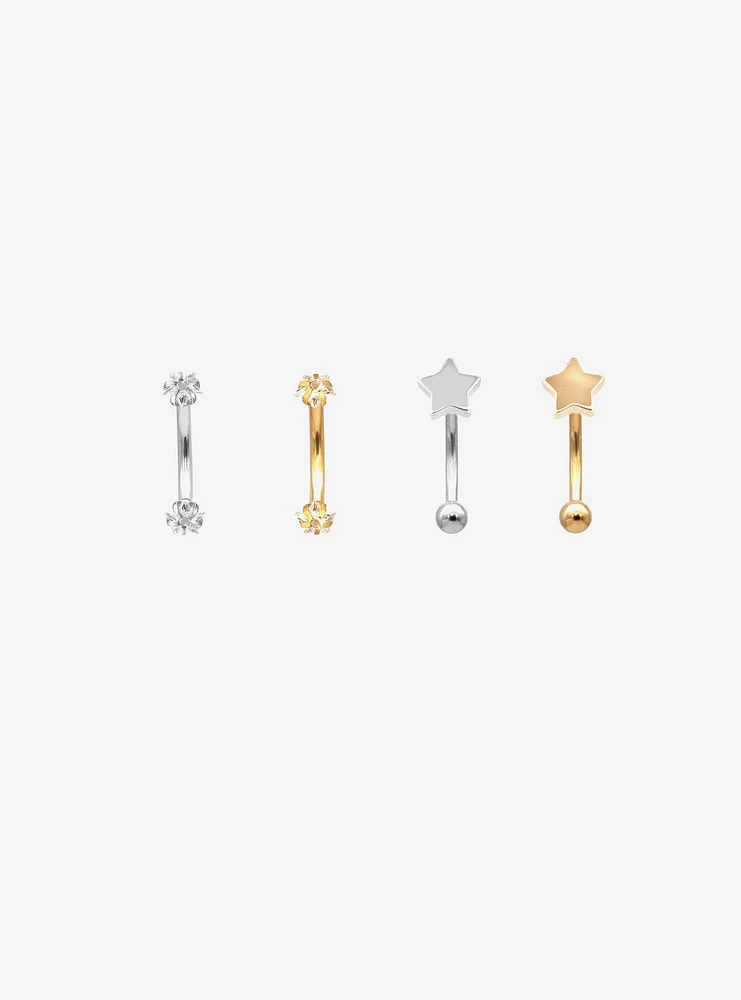 16G Steel Gold & Silver Gem Star Eyebrow Barbell 4 Pack