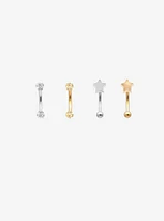 16G Steel Gold & Silver Gem Star Eyebrow Barbell 4 Pack