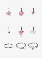 Steel Heart Bow Star Nose Stud & Hoop 9 Pack